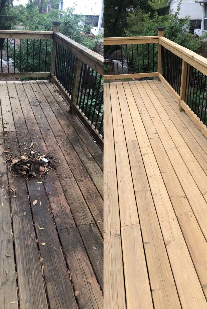 Weathered deck restored with professional pressure washing