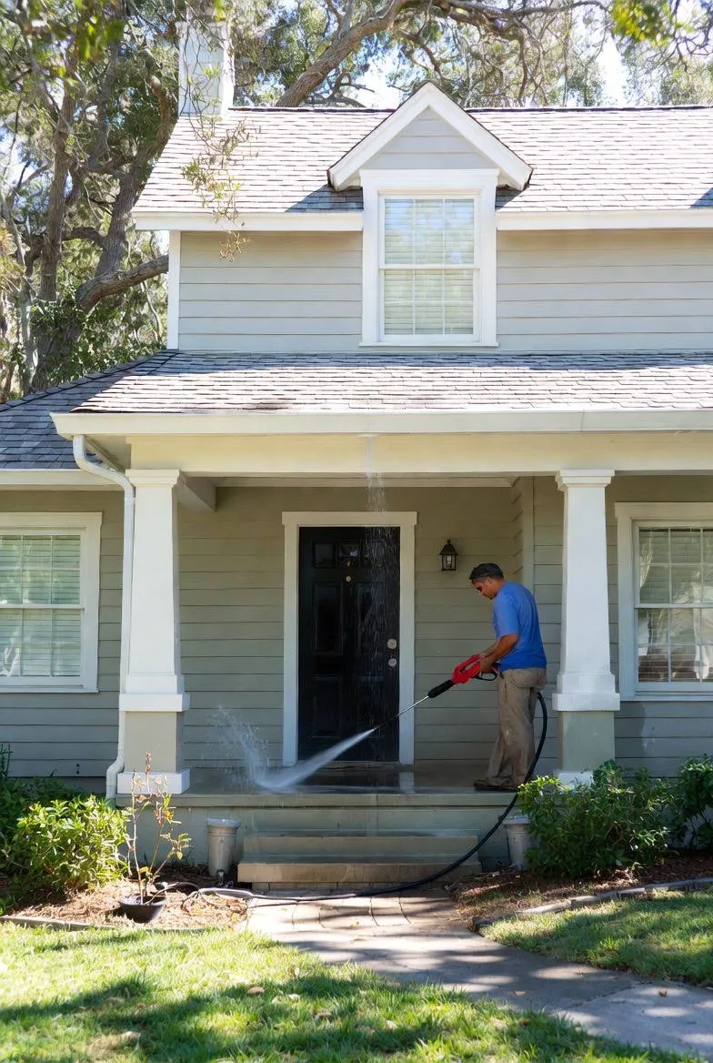 Porch and steps pressure washed in Rochester NH